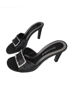 Enzo Angiolini Eamoria Black Fabric Heeled Slide w/Rhinestones Womens Shoes SZ 6